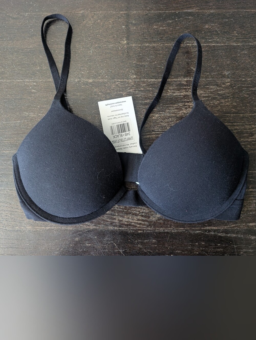 Pepper Black Supima Cotton Lift Up Women's T-Shirt Bra 34B